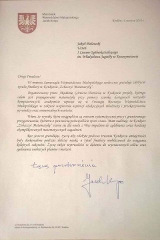 Jagiellończycy kolejny raz na podium Ogólnopolskiego Konkursu Matematycznego!!!
